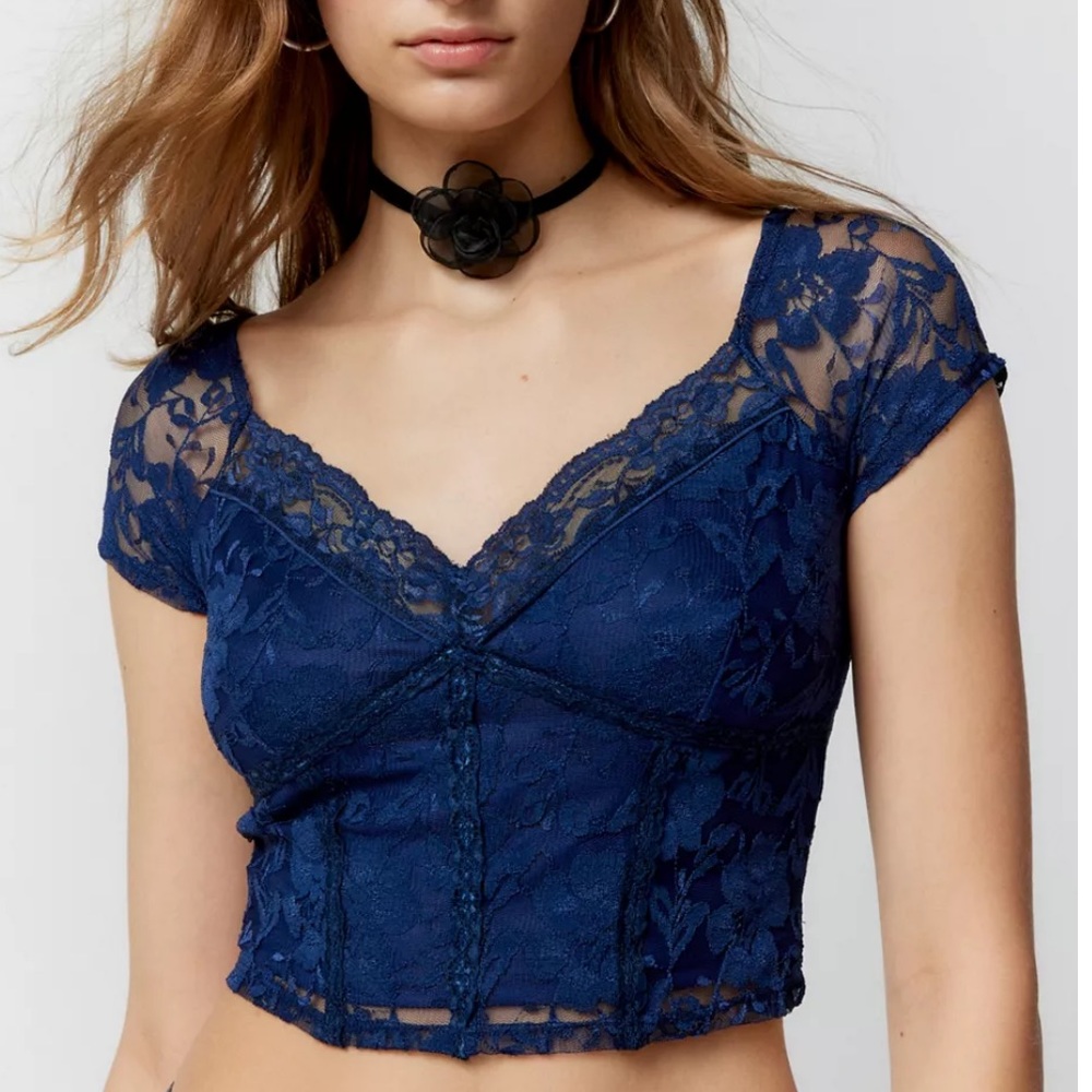 NWT urban outfitters navy lace top | size M